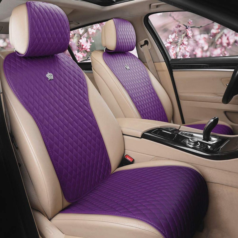 Red Rain Leather Seat Cover Universal Seat Covers with Crown Car Seat Protector Fit Car/Auto/Truck/SUV Purple 2/3 Covered (Purple) - Image 1